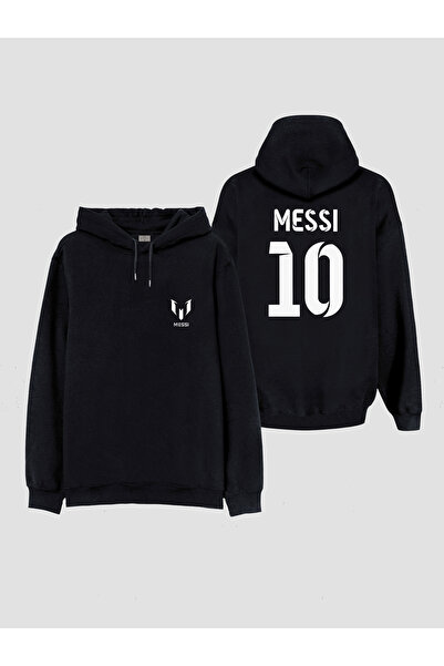 MODA Messi Baskılı Erkek Çocuk Siyah Kapüşonlu Sweatshirt Hoodie