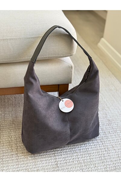 BAGLOVİS YENİ SEZON BÜYÜK SALAŞ GRİ SÜET OMUZ ÇANTASI