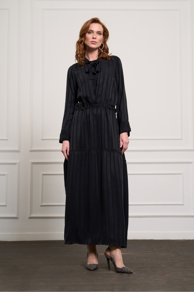 MissWhence Kendinden Desenli Elbise Siyah 37810