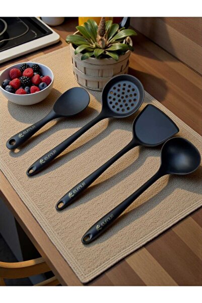 elfnur Sert Uçlu Isıya Dayanıklı Silikon Kevgir Sıpatula Kepçe Kaşık Seti 4Pr...