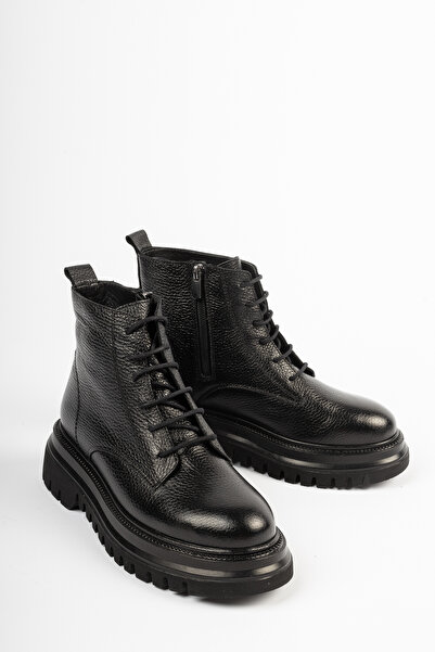 Deripabuc Černé dámské kožené boty s vroubkovanou podrážkou z pravé kůže TRC-...