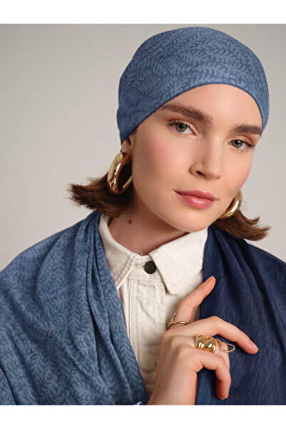 Ayshara Mist Plain Patterned Double-Sided Shawl - Dark Blue