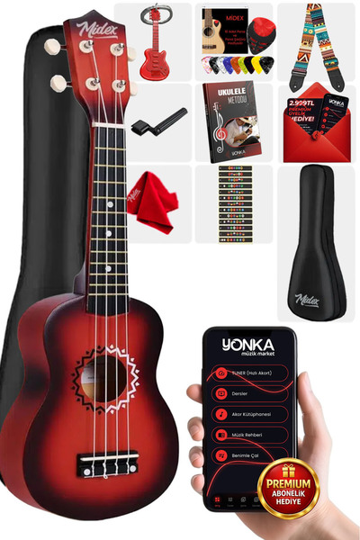 Midex Ukx-600Rd Mahogany Concert Ukulele with Sunburs Effects Full Set