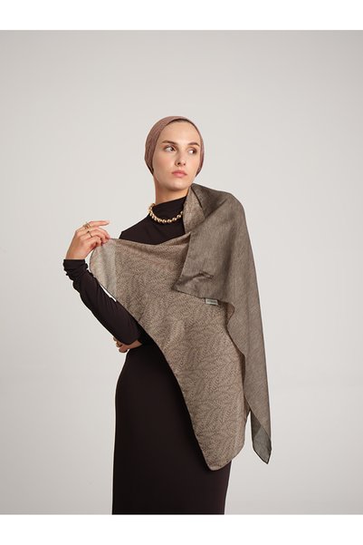Ayshara Mist Plain Patterned Double-Sided Shawl - Cream Brown