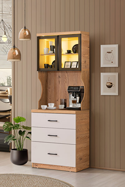 Setay Vitrinli Ünite, Liveo Kahve Köşesi, Çok Amaçlı Çekmeceli Camlı Kahve Ün...