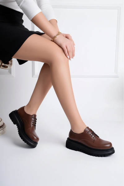 Deripabuc Справжня шкіра Коричневі жіночі повсякденні туфлі на товстій підошв...