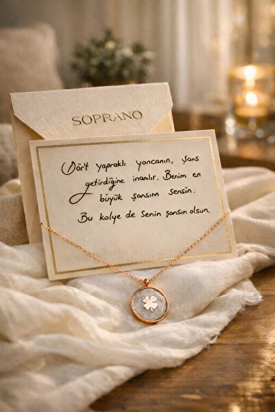 Soprano Silver Gece Parlayan Yonca Kolye Şans ve Sevginin Sembolü