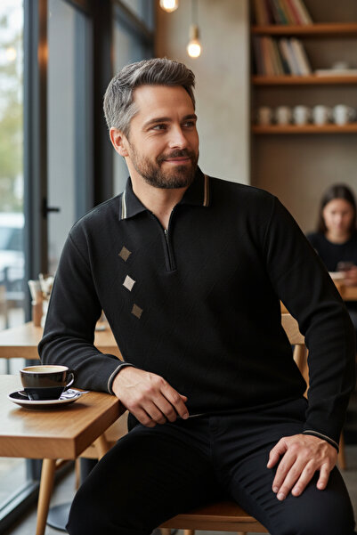 Kamalı Pulover pentru bărbați, negru, fără pătări, cu potrivire standard, mod...