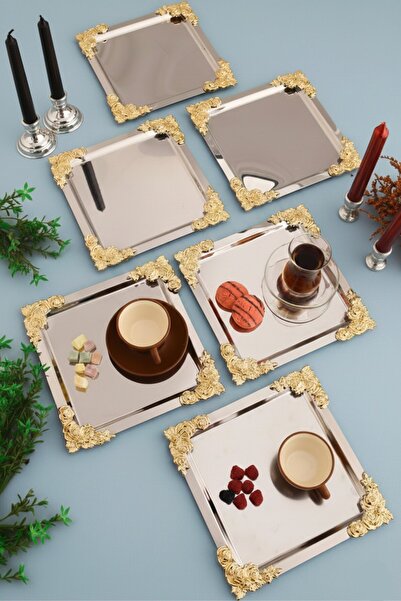 JASPER 1 Piece Silver Gold Framed Floral Patterned Stainless Decorative Squar...