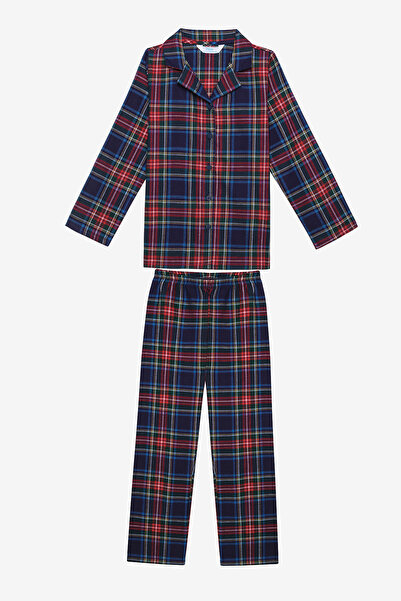 Penti Cotton Unisex Kids Navy Plaid Fam Red Shirt Pajama Set