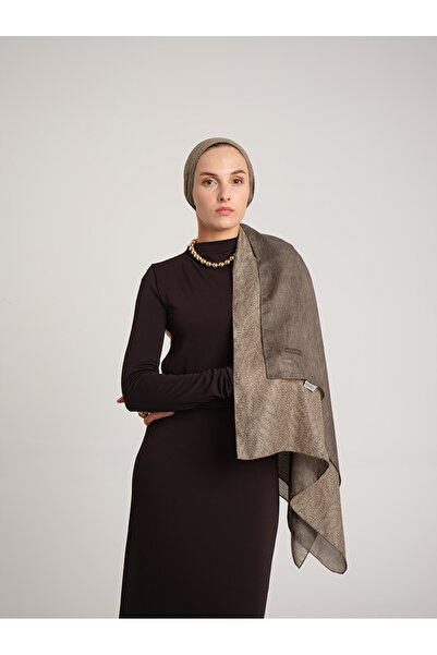 Ayshara Mist Plain Patterned Double-Sided Shawl - Cream Brown