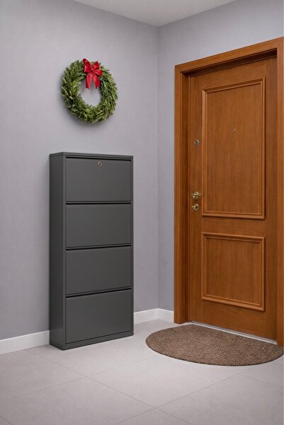 formood Kilitli 4'lü Metal Ayakkabılık - Antrasit Ral - 7016