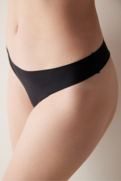 Penti #NuLasăUrme Chilot tanga negru, tăiere laser, invizibil