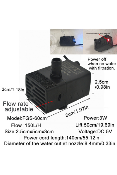Choice مضخة ترشيح حوض أسماك USB فائقة الهدوء بقوة 5 وات FGS-60 سم، نافورة صغي...