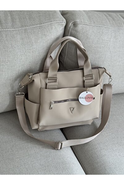 BAGLOVİS YANI VE ÖNÜ CEPLİ İÇİ ASTARLI VİZON KADIN OMUZ ÇANTASI EN35 BOY27