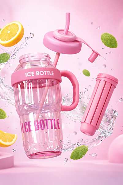 M&B WATER BOTTLE Ice Bottle Buz Görünümlü Pipetli Matara - Lüks Tasarım Soğuk...