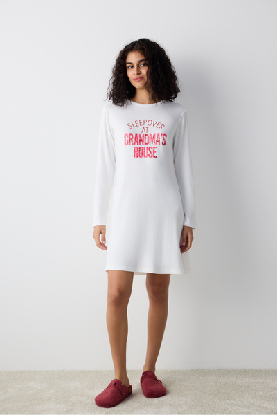 Penti Çiçekli Kırık Beyaz Elbise