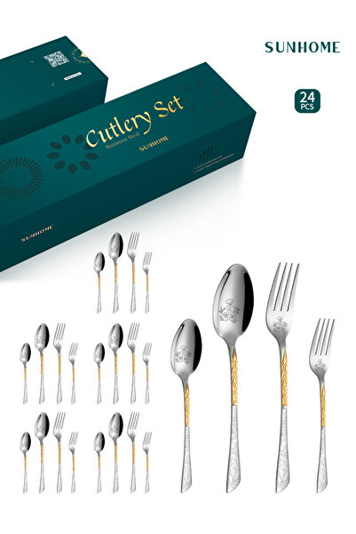 Sunhome 24-Piece Stainless Steel Cutlery Set Gold