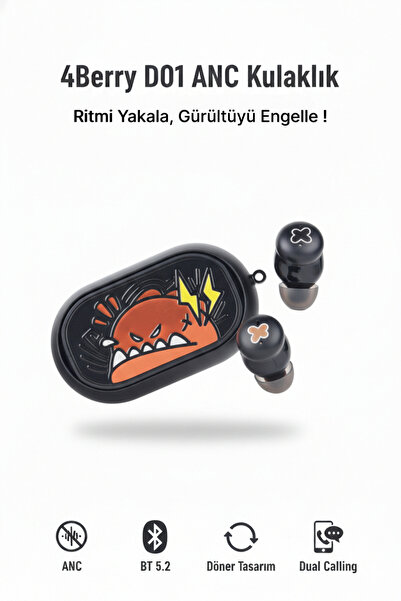 4 Berry D01 Bluetooth 5.2 Kablosuz Kulaklık – Akıllı Dokunmatik, Şarj Kutulu,...
