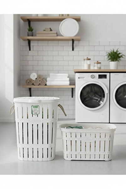 Buclee 65 Lt Kirli Çamaşır Sepeti ve 40 Lt Çamaşır Selesi İkili Set|Banyo Düz...