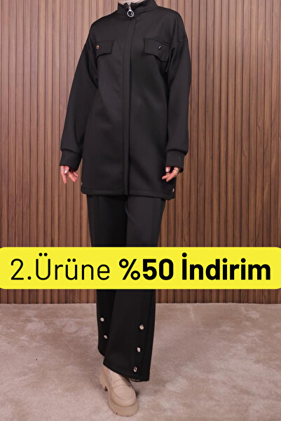 Balenbi طقم نسائي من قماش السكوبا مع تفاصيل الأزرار للحجاب 1122