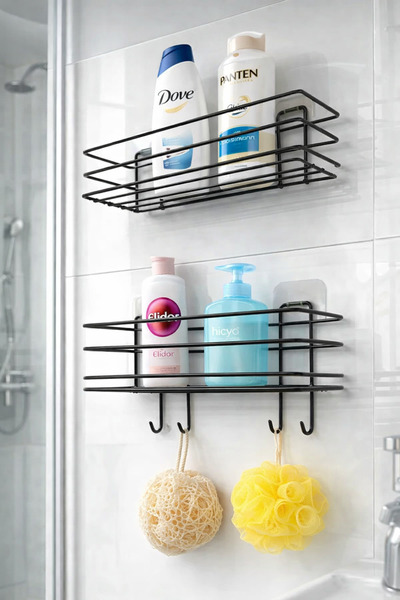 TncPatiShop YAPIŞKANLI 4 ADET KANCALI BANYO VE MUTFAK RAFI 2 ADET