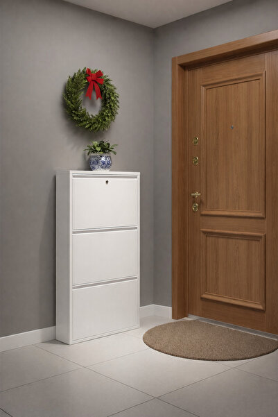 formood Kilitli 3'lü Metal Ayakkabılık - Beyaz - Ral 9016