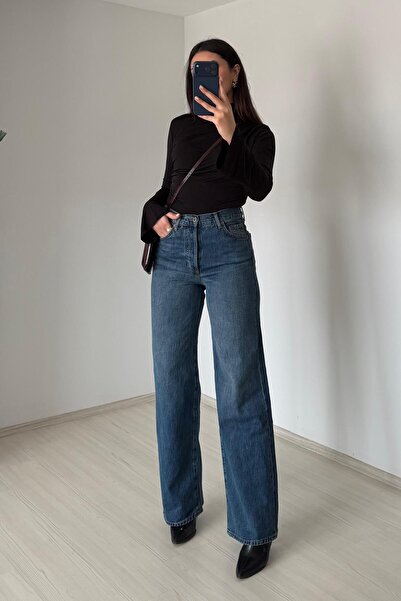 Güneş بنطلون جينز واسع الساق بأزرار