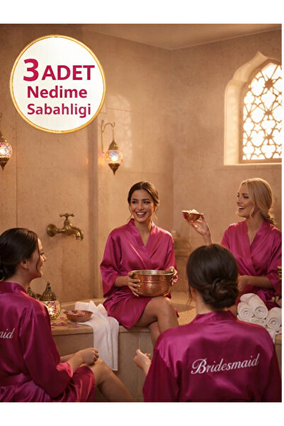 ALAZ TASARIM HOBİ Embroidered Satin Bridesmaid Robe Set of 3 – Bridesmaid – W...