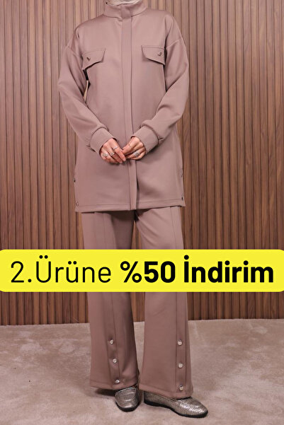 Balenbi Γυναικείο υφασμάτινο παντελόνι κατάδυσης με λεπτομέρεια με κουμπιά Τζ...