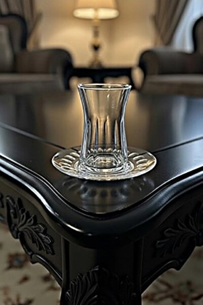 Paşabahçe Dekorlu 12 Parça Cam Çay Takımı – 6 Adet Çay Bardağı + 6 Adet Tabak