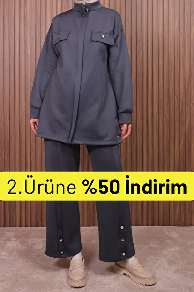 Balenbi Women's Scuba Fabric Pants Button Detailed Hijab Suit 1122