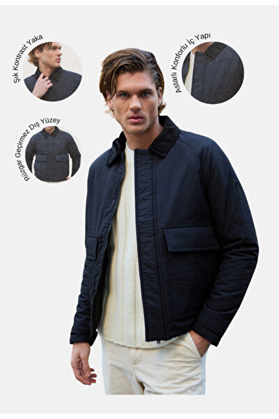 Danger Водоустойчиво ватирано черно яке с контрастна яка