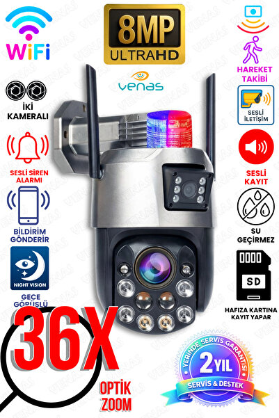 Venas 36X Optik Zoomlu Çift Kameralı Wifi kablosuz ip 8 Mp Full HD Hareketli ...