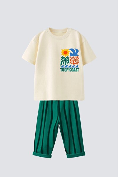 Monila Set de pantaloni de jogging din bumbac guler rotund pentru băieți