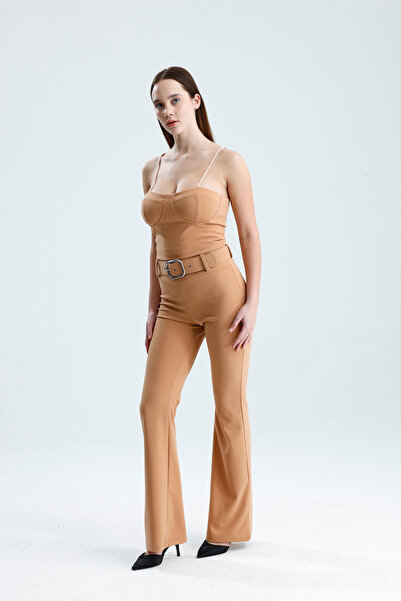 Sense واسع الأرجل بنطلون من القماش المحبوك بحزام PNT32439 بسكويت