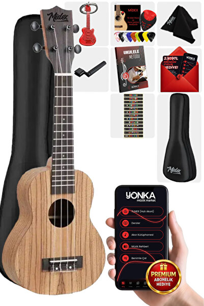 Midex SPA-211 Zebrano Ağacı Kaliteli Soprano Ukulele Seti