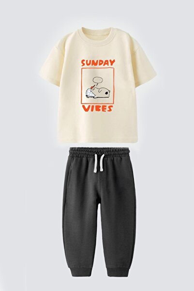 Monila Erkek Çocuk Slogan Baskılı Pamuklu Altüst Takım