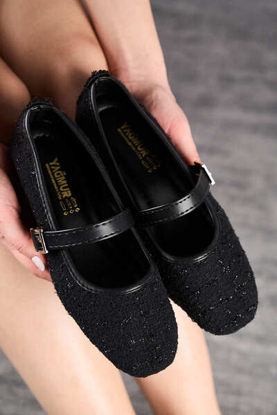 Nstil Daily Black Women's Ballerina Shoes with Straps, Rubber Buckle, Stitchi...