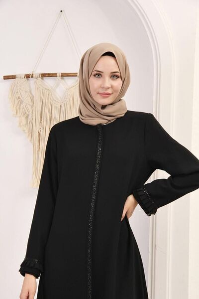 gülmedine 2135 Krep Kumaş Mevlana Kloş Taşlı Ferace Abaya – İç Göstermeyen Te...