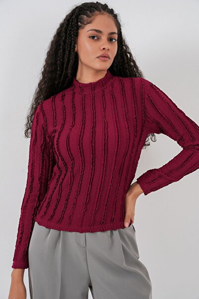 Hiccup Bdart Textured Slim Fit Mock Neck Blouse