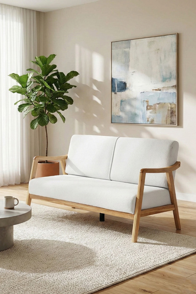 Zem Favela Bohem Ikili Berjer Natürel Ahşap, Kırık Beyaz