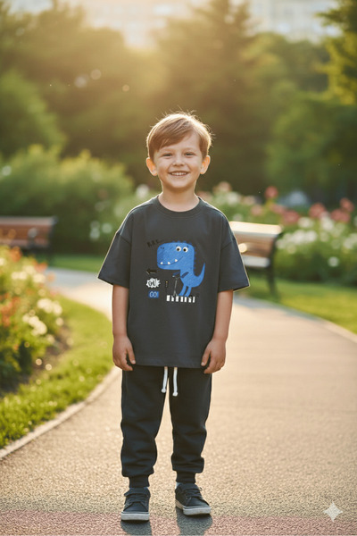 Monila طقم سترة قطنية مطبوعة على شكل ديناصور للأولاد