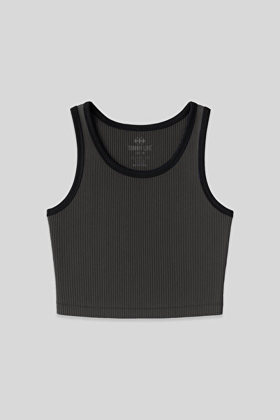 TOMMY LIFE Anthracite Basic Zero Sleeve Skinny Fit U Collar Women's Crop Top ...