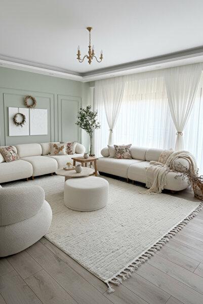 ESSENSE RUSTİC HALI Bukleli Yumuşak Peluş  Krem Çocuk Odası Oturma Odası Salo...