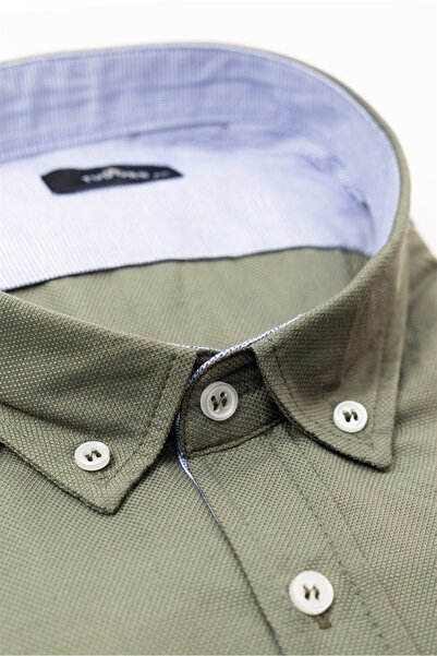 Tudors Cămașă kaki pentru bărbați sport cu mânecă lungă Oxford de mărime mare