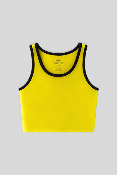 TOMMY LIFE Tricou crop top pentru femei, cu mâneci zero basic, cu decolteu ro...