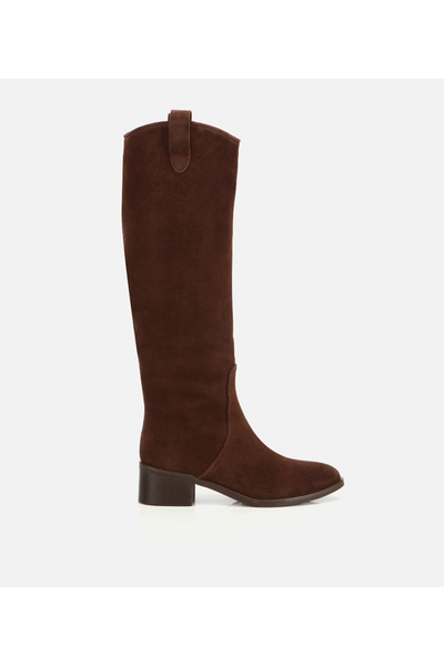 Hotiç Kadın Süet Deri Kahverengi Binici Düz Çizme