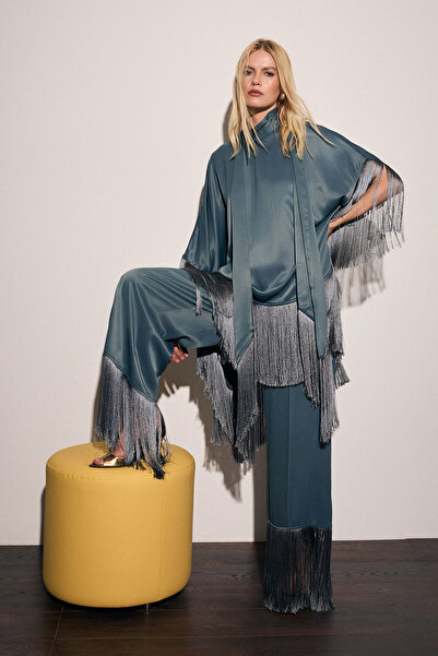 Setre Kuvars Püskül Detaylı Bluz Ve Pantolonlu Takım