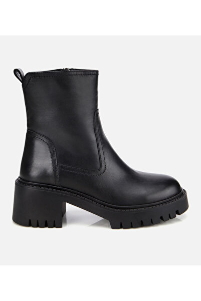 Hotiç Kadın Deri Siyah Streç Bilekte Düz Bot